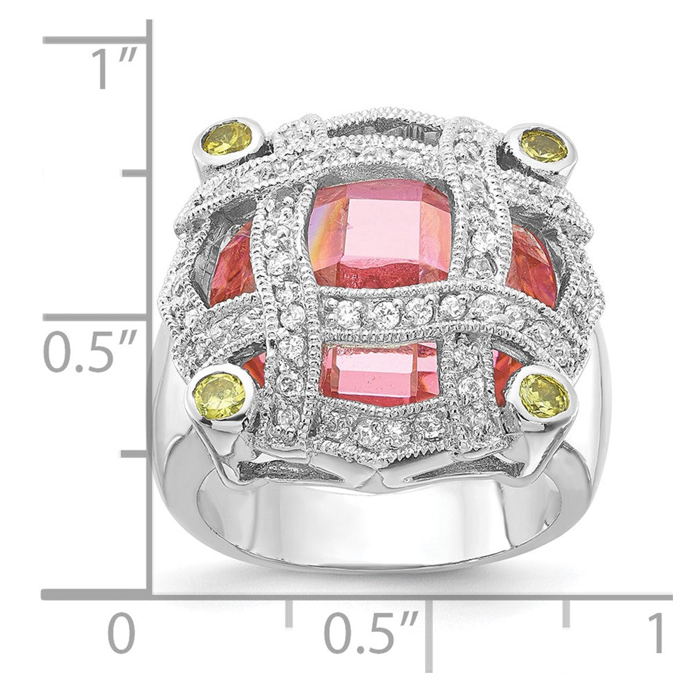 Sterlingsilber Rosa Glas & Zirkonia Ring (size 6 Nur)