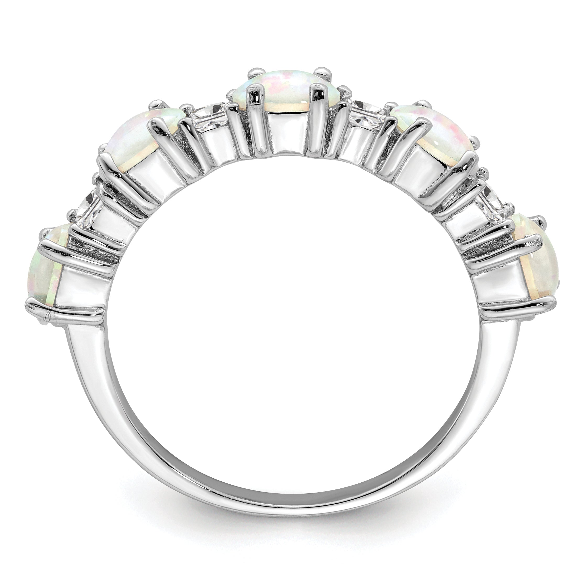 Sterlingsilber Rhodiniert Im Labor Erzeugt Opal und Zirkonia Ring