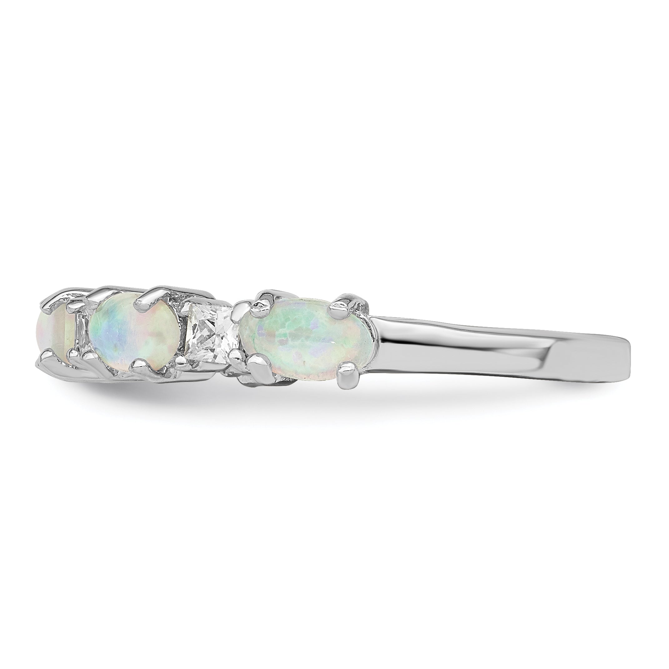 Sterlingsilber Rhodiniert Im Labor Erzeugt Opal und Zirkonia Ring