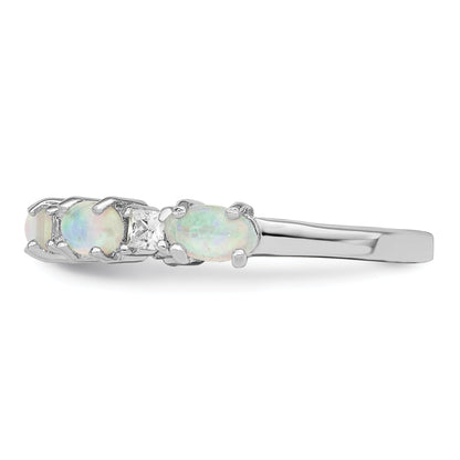Sterlingsilber Rhodiniert Im Labor Erzeugt Opal und Zirkonia Ring