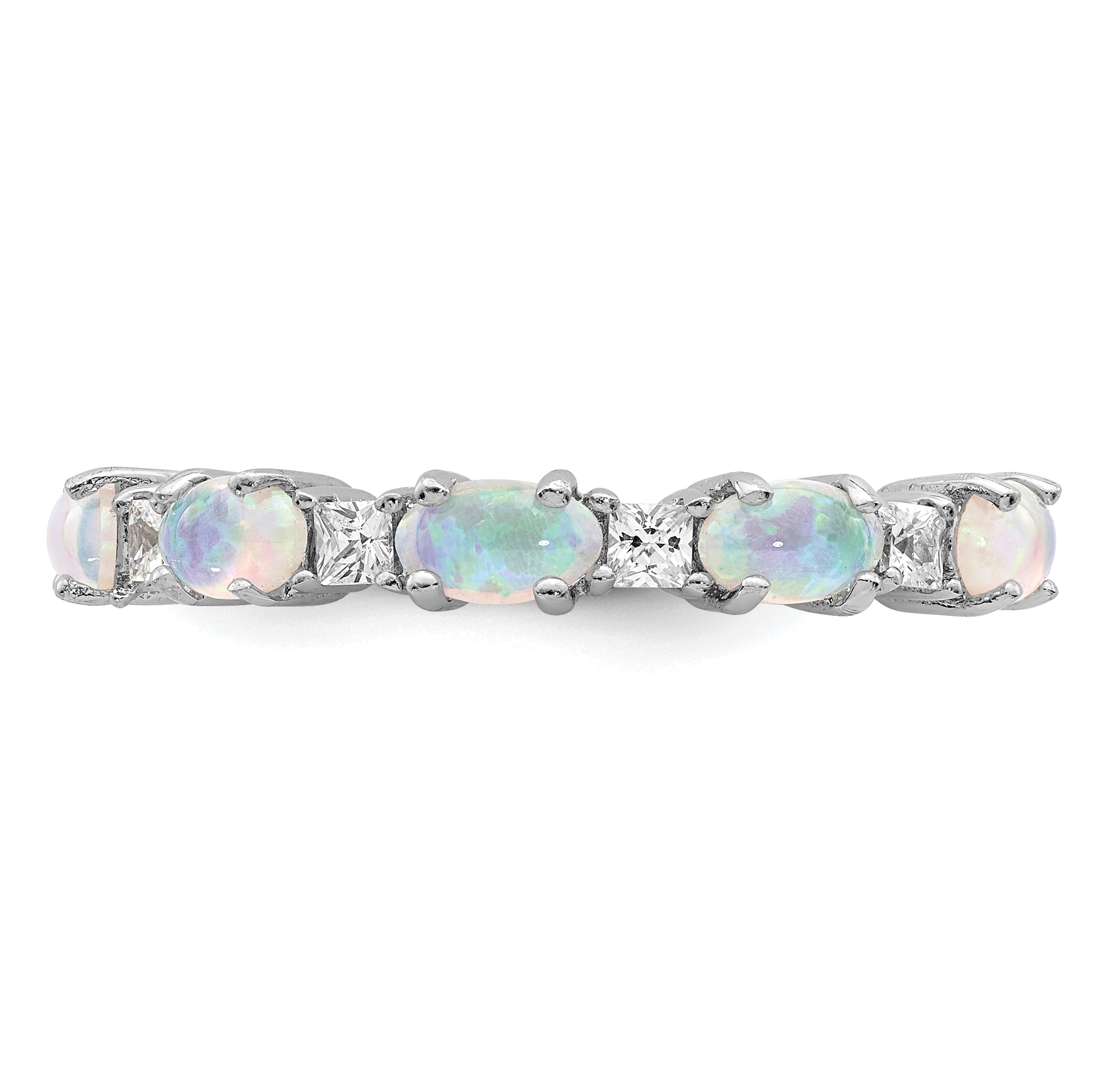 Sterlingsilber Rhodiniert Im Labor Erzeugt Opal und Zirkonia Ring