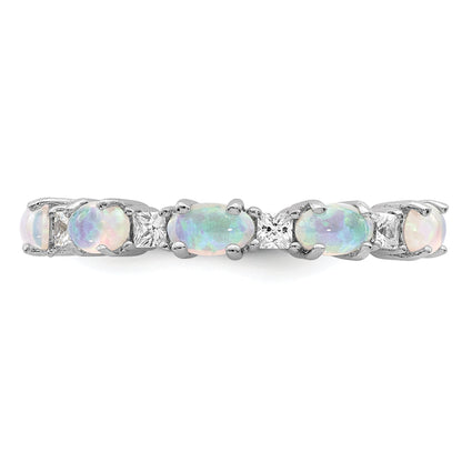 Sterlingsilber Rhodiniert Im Labor Erzeugt Opal und Zirkonia Ring