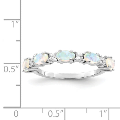 Sterlingsilber Rhodiniert Im Labor Erzeugt Opal und Zirkonia Ring