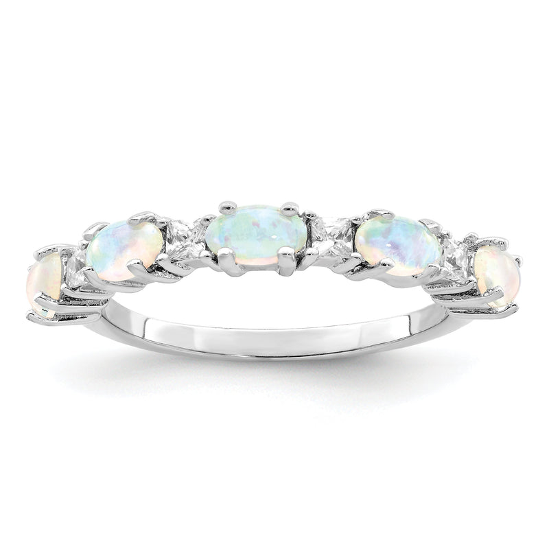 Sterlingsilber Rhodiniert Im Labor Erzeugt Opal und Zirkonia Ring