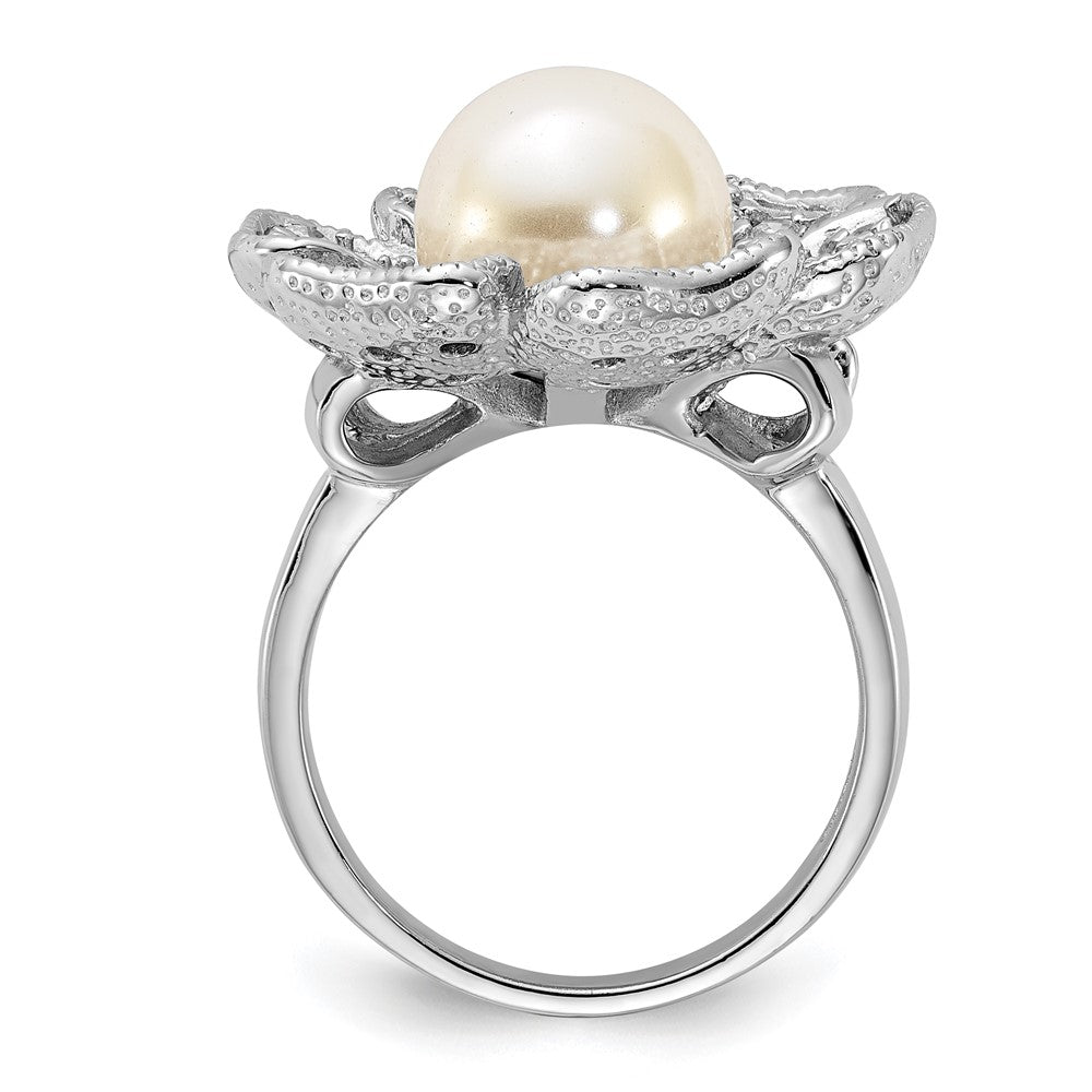 Sterlingsilber Poliert Synthetisch Perle & Zirkonia Blume Ring