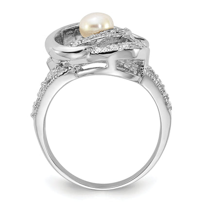 Sterlingsilber Poliert Synthetisch Perle und Zirkonia Ring