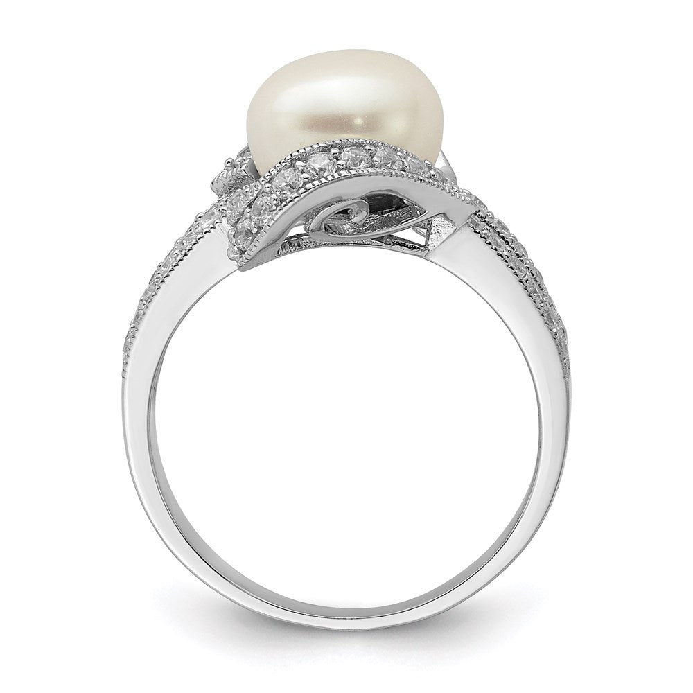 Sterlingsilber Rhodiniert Synthetisch Perle und Zirkonia Ring