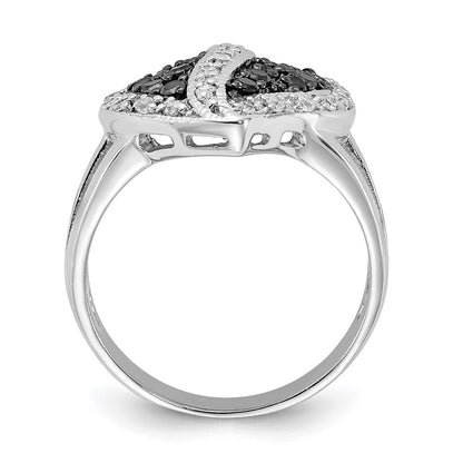 Sterlingsilber Poliert Schwarz & Klar Zirkonia Herz Ring