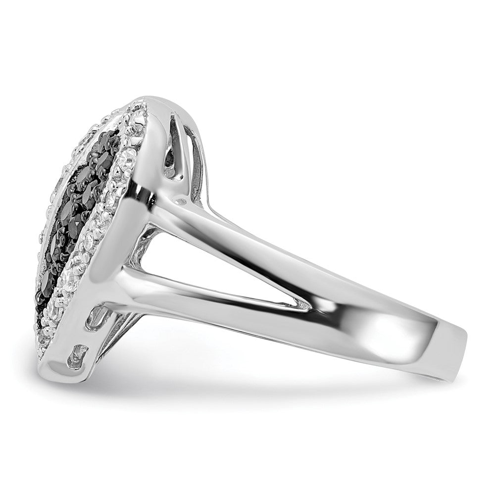 Sterlingsilber Poliert Schwarz & Klar Zirkonia Herz Ring
