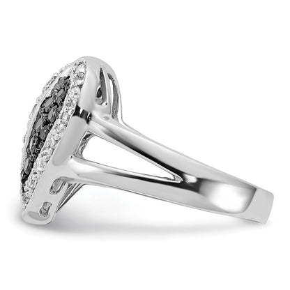 Sterlingsilber Poliert Schwarz & Klar Zirkonia Herz Ring