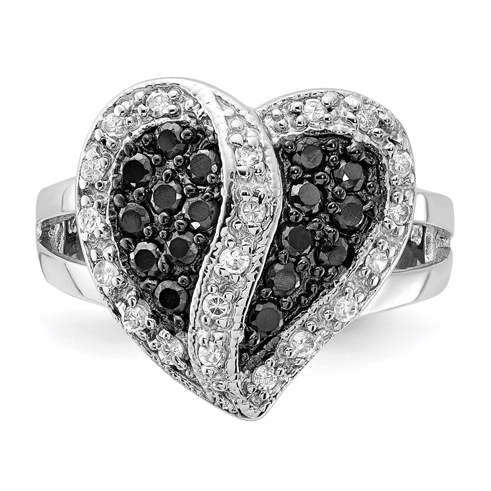 Sterlingsilber Poliert Schwarz & Klar Zirkonia Herz Ring