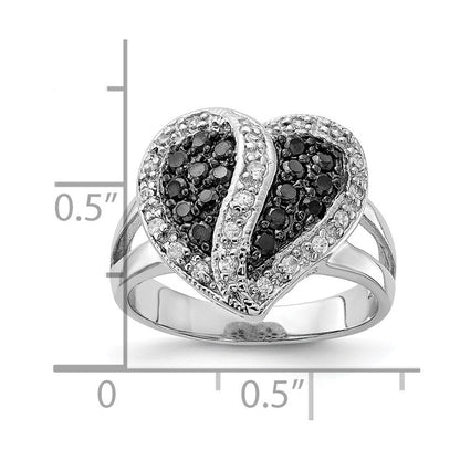 Sterlingsilber Poliert Schwarz & Klar Zirkonia Herz Ring