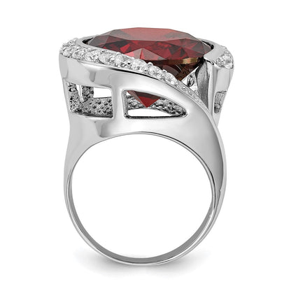 Sterlingsilber Poliert Rot & Klar Zirkonia Ring (size 7 Nur)