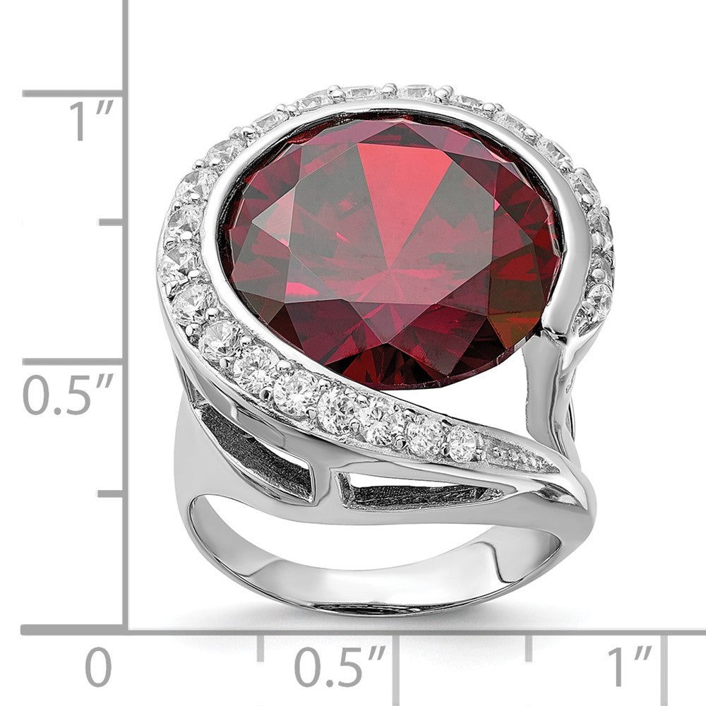 Sterlingsilber Poliert Rot & Klar Zirkonia Ring (size 7 Nur)