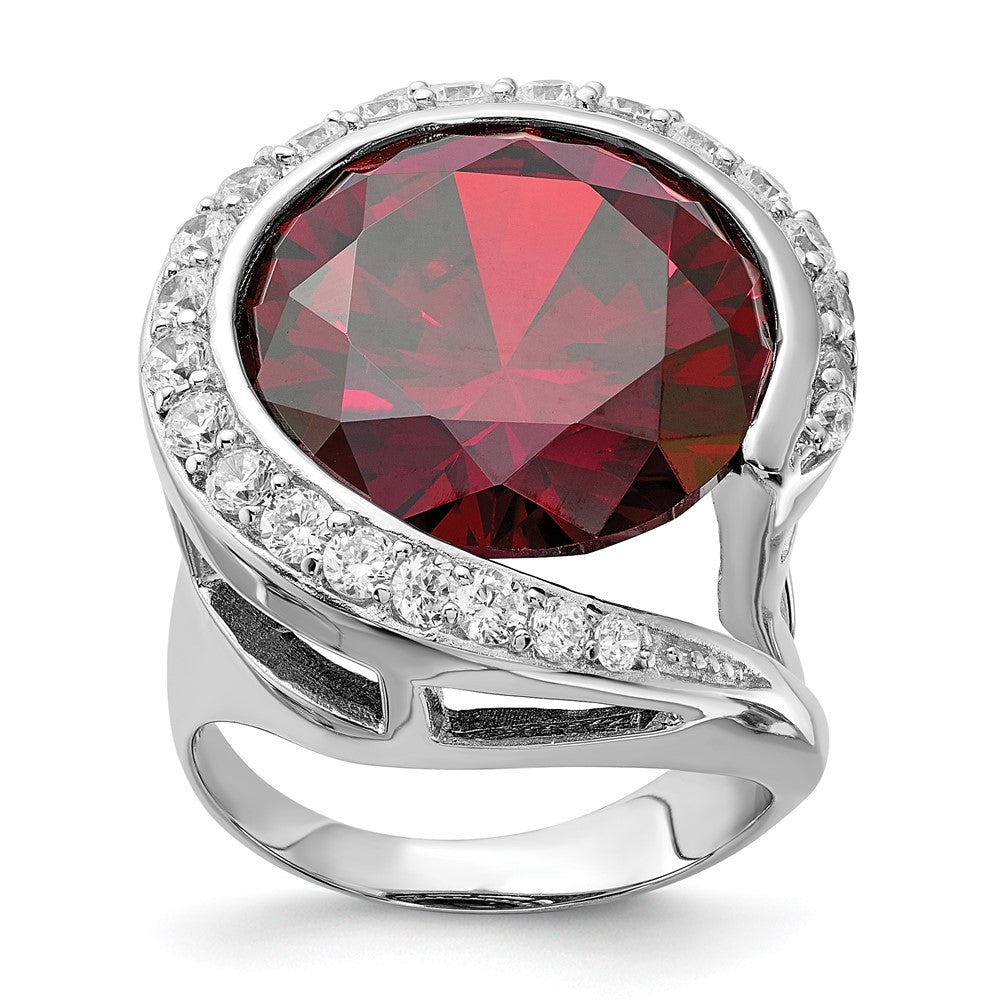 Sterlingsilber Poliert Rot & Klar Zirkonia Ring (size 7 Nur)