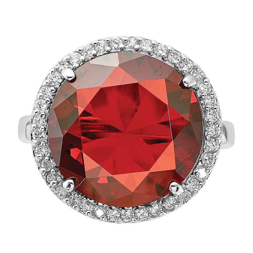 Sterlingsilber Poliert Rot & Klar Zirkonia Kreis Ring (size 9 Nur)