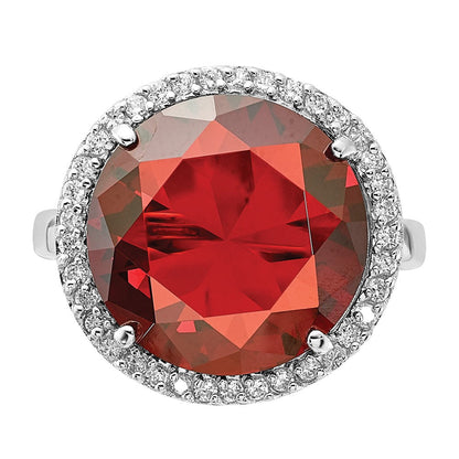 Sterlingsilber Poliert Rot & Klar Zirkonia Kreis Ring (size 9 Nur)