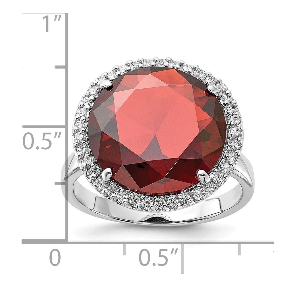 Sterlingsilber Poliert Rot & Klar Zirkonia Kreis Ring (size 9 Nur)