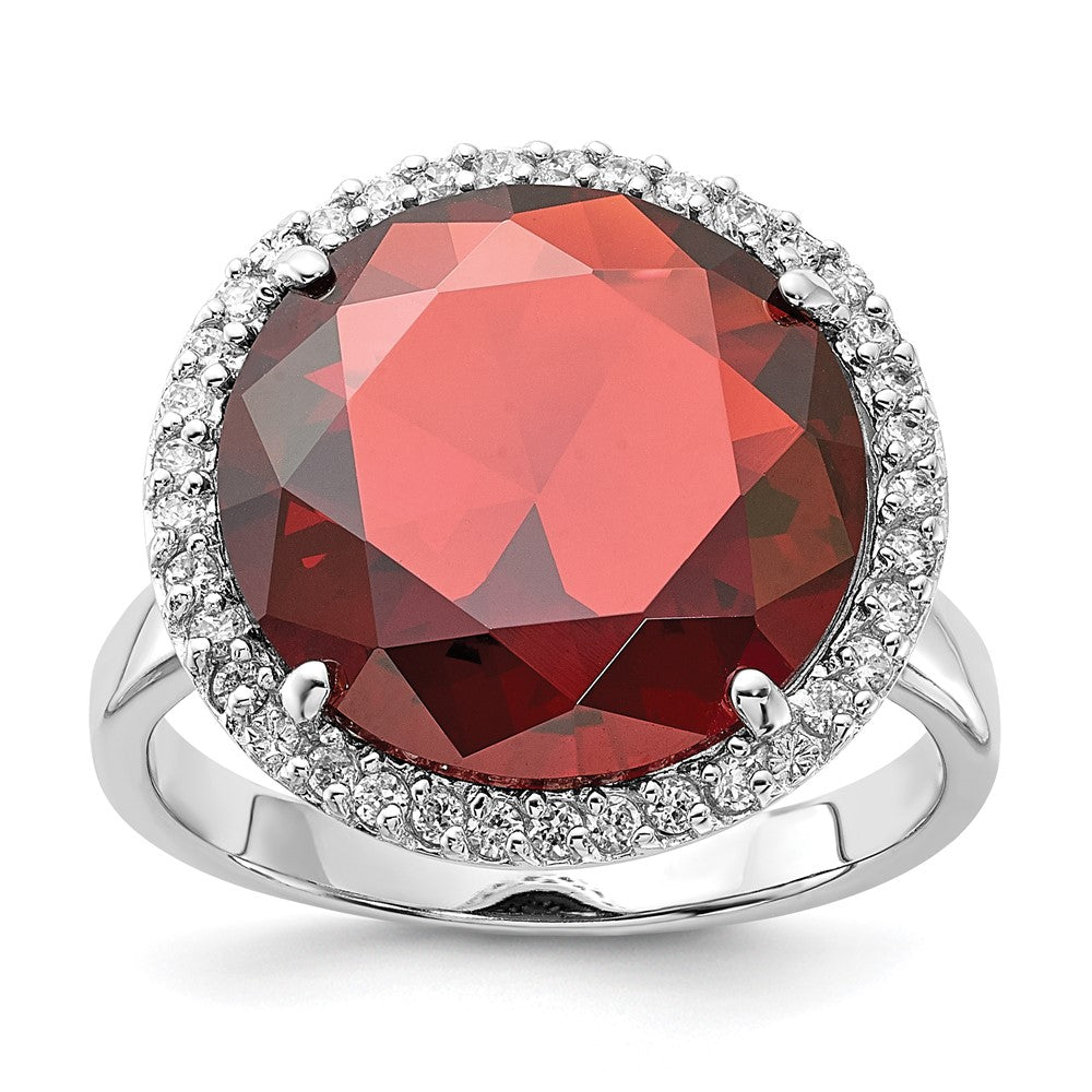 Sterlingsilber Poliert Rot & Klar Zirkonia Kreis Ring (size 9 Nur)