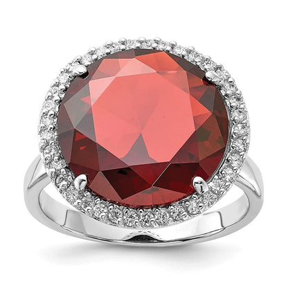 Sterlingsilber Poliert Rot & Klar Zirkonia Kreis Ring (size 9 Nur)