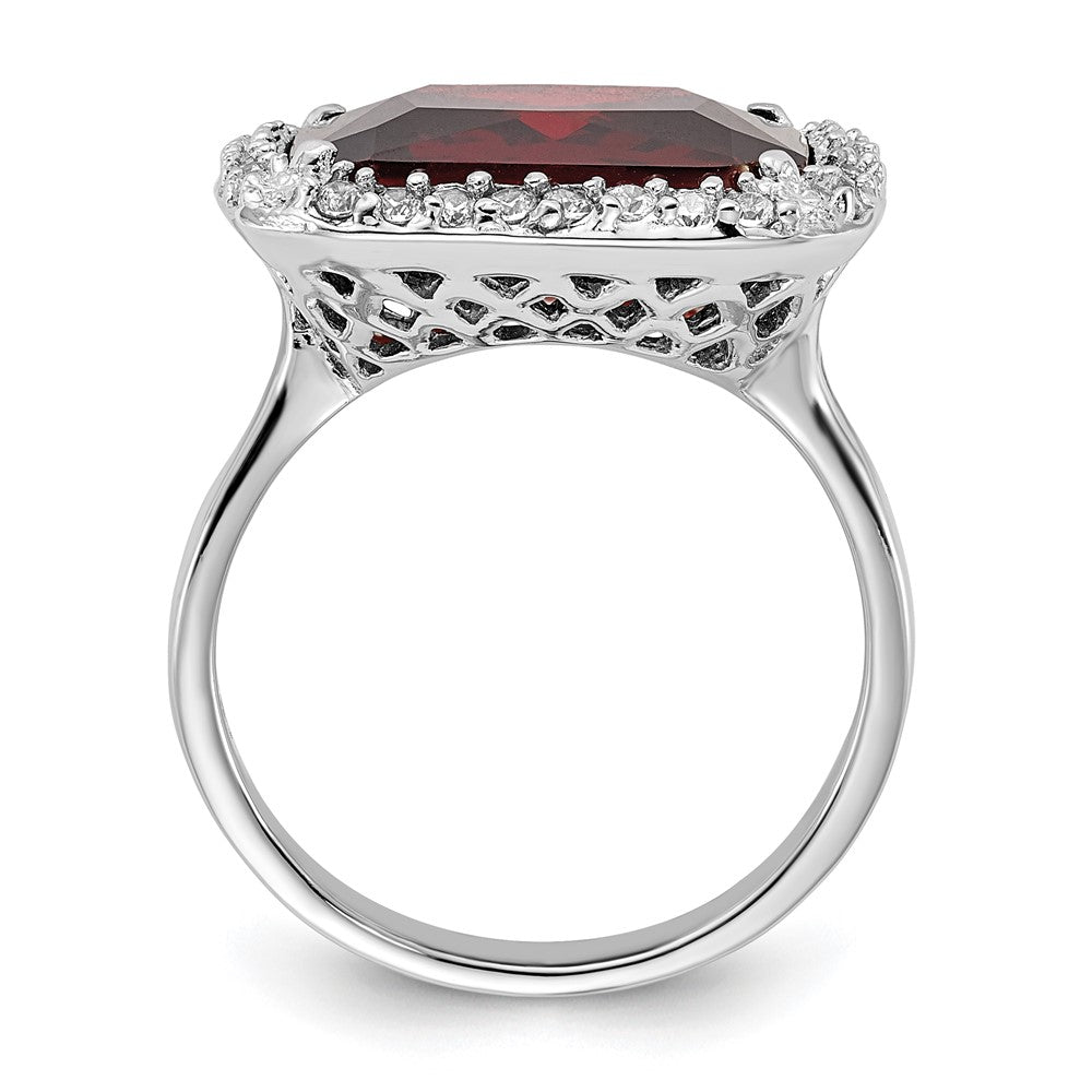 Sterlingsilber Poliert Rot & Klar Zirkonia Quadratisch Heiligenschein Ring (size 8 Nur)
