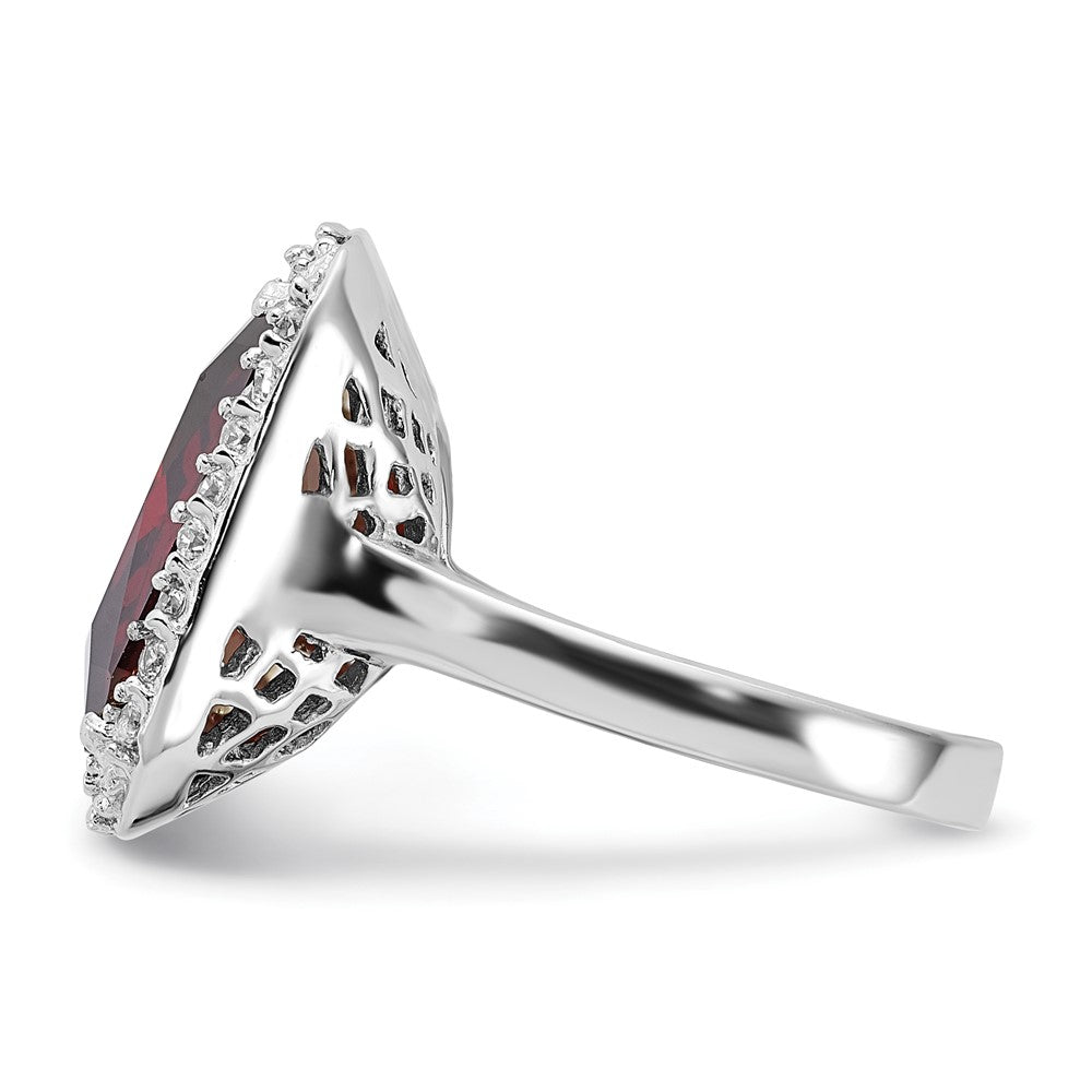 Sterlingsilber Poliert Rot & Klar Zirkonia Quadratisch Heiligenschein Ring (size 8 Nur)
