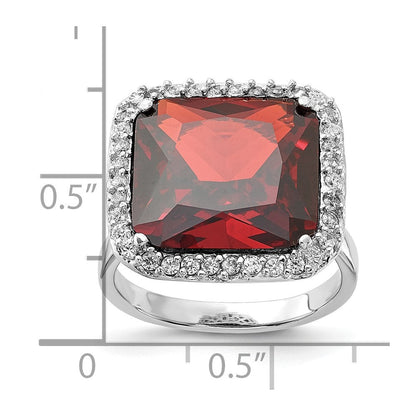 Sterlingsilber Poliert Rot & Klar Zirkonia Quadratisch Heiligenschein Ring (size 8 Nur)