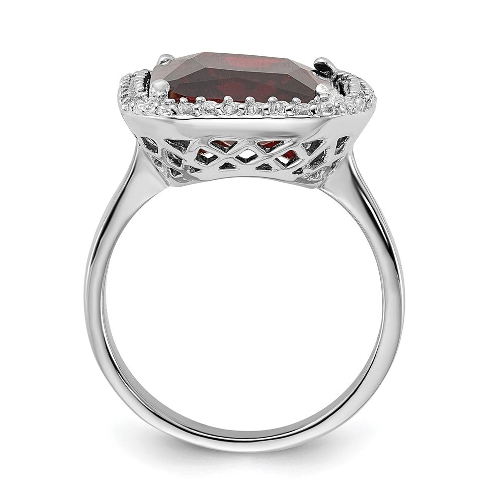 Sterlingsilber Poliert Rot & Klar Zirkonia Rechteck Heiligenschein Ring (size 9 Nur)