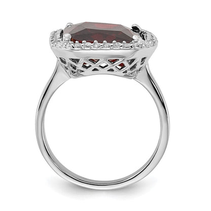 Sterlingsilber Poliert Rot & Klar Zirkonia Rechteck Heiligenschein Ring (size 9 Nur)