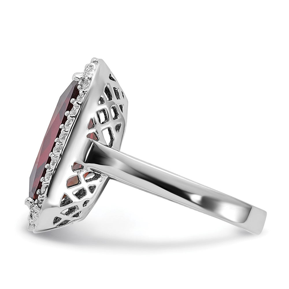 Sterlingsilber Poliert Rot & Klar Zirkonia Rechteck Heiligenschein Ring (size 9 Nur)