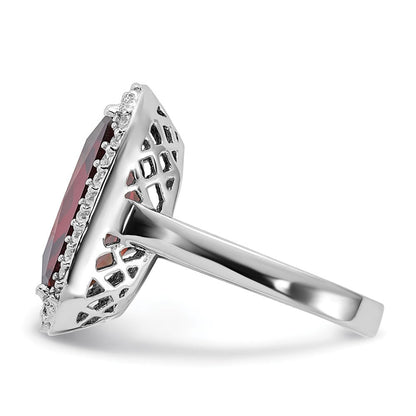 Sterlingsilber Poliert Rot & Klar Zirkonia Rechteck Heiligenschein Ring (size 9 Nur)