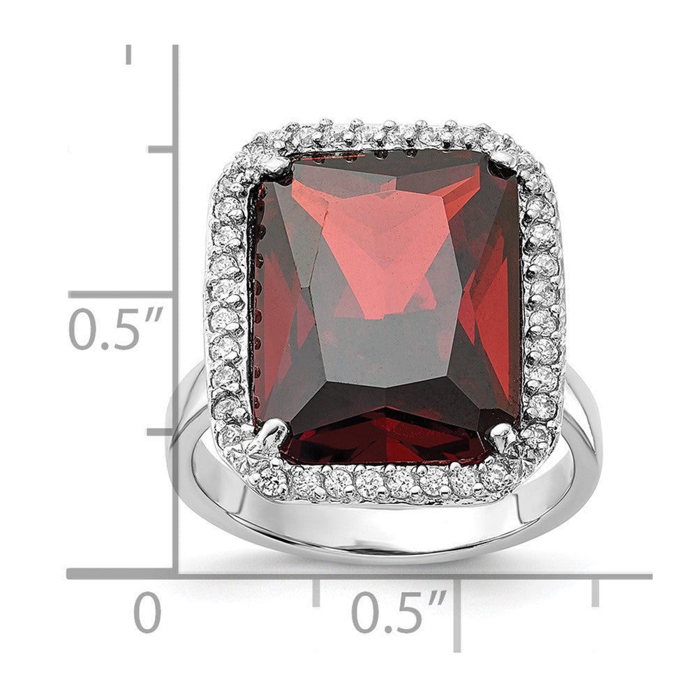 Sterlingsilber Poliert Rot & Klar Zirkonia Rechteck Heiligenschein Ring (size 9 Nur)