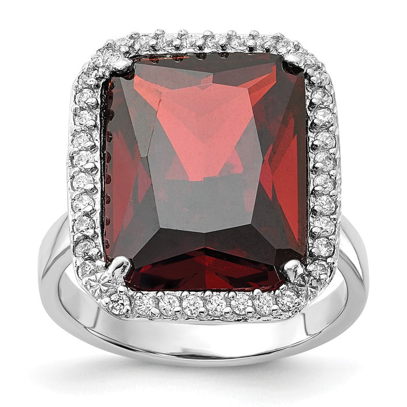Sterlingsilber Poliert Rot & Klar Zirkonia Rechteck Heiligenschein Ring (size 9 Nur)