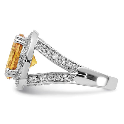 Sterlingsilber Poliert Gelb & Klar Zirkonia Ring (size 7 Nur)