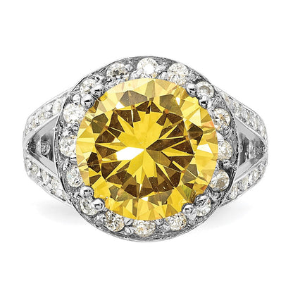 Sterlingsilber Poliert Gelb & Klar Zirkonia Ring (size 7 Nur)