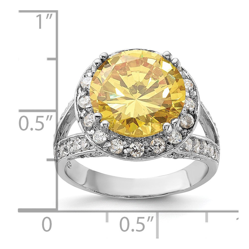 Sterlingsilber Poliert Gelb & Klar Zirkonia Ring (size 7 Nur)