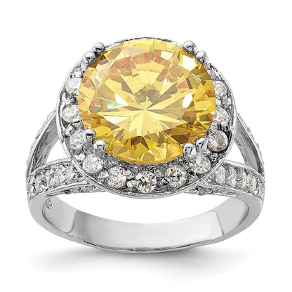 Sterlingsilber Poliert Gelb & Klar Zirkonia Ring (size 7 Nur)