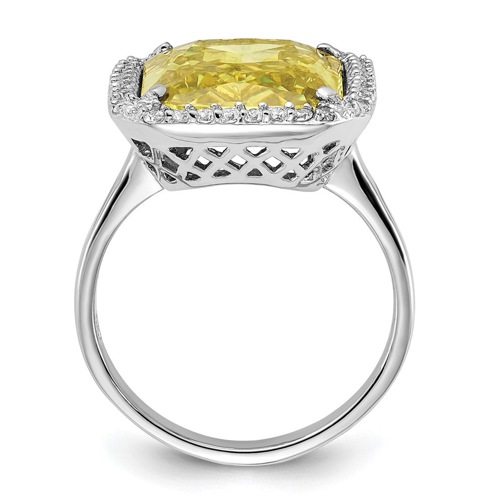 Sterlingsilber Poliert Licht Grün & Klar Zirkonia Rechteck Heiligenschein Ring