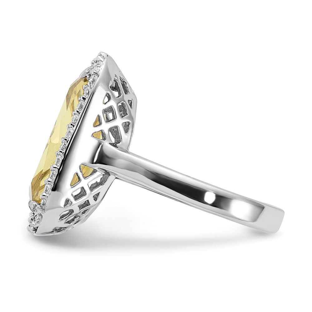 Sterlingsilber Poliert Licht Grün & Klar Zirkonia Rechteck Heiligenschein Ring