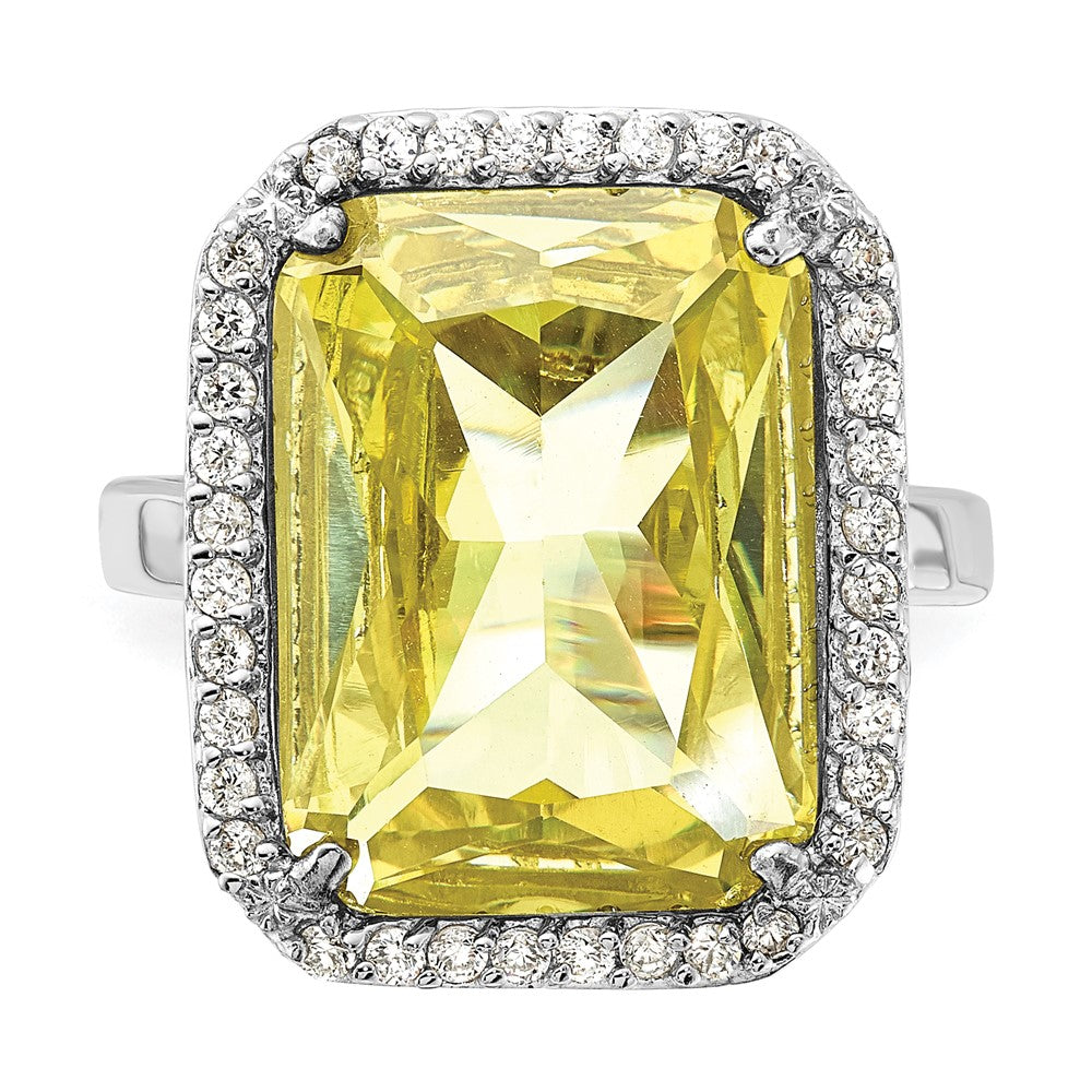 Sterlingsilber Poliert Licht Grün & Klar Zirkonia Rechteck Heiligenschein Ring