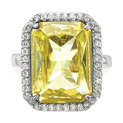 Sterlingsilber Poliert Licht Grün & Klar Zirkonia Rechteck Heiligenschein Ring