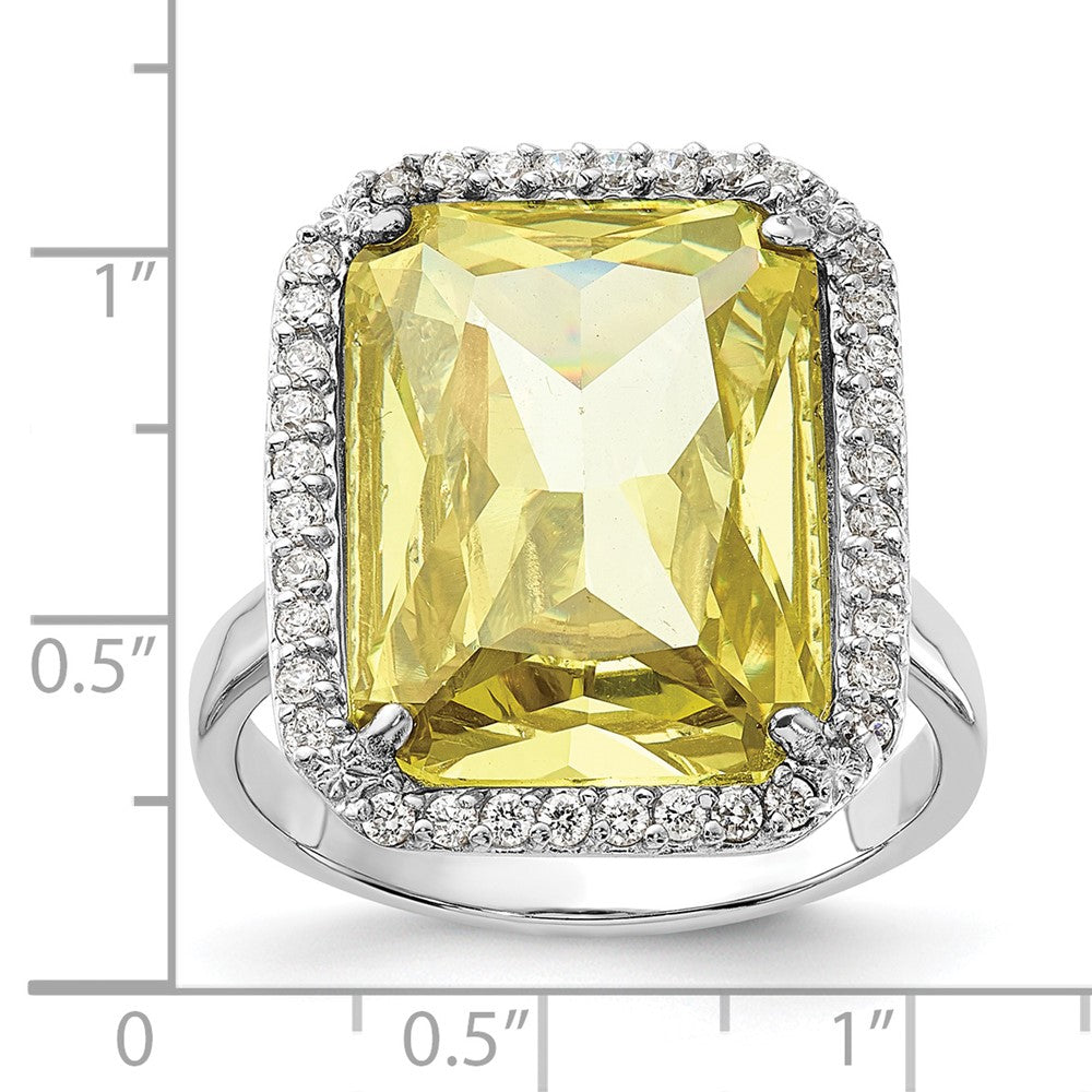 Sterlingsilber Poliert Licht Grün & Klar Zirkonia Rechteck Heiligenschein Ring
