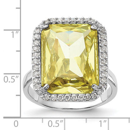 Sterlingsilber Poliert Licht Grün & Klar Zirkonia Rechteck Heiligenschein Ring