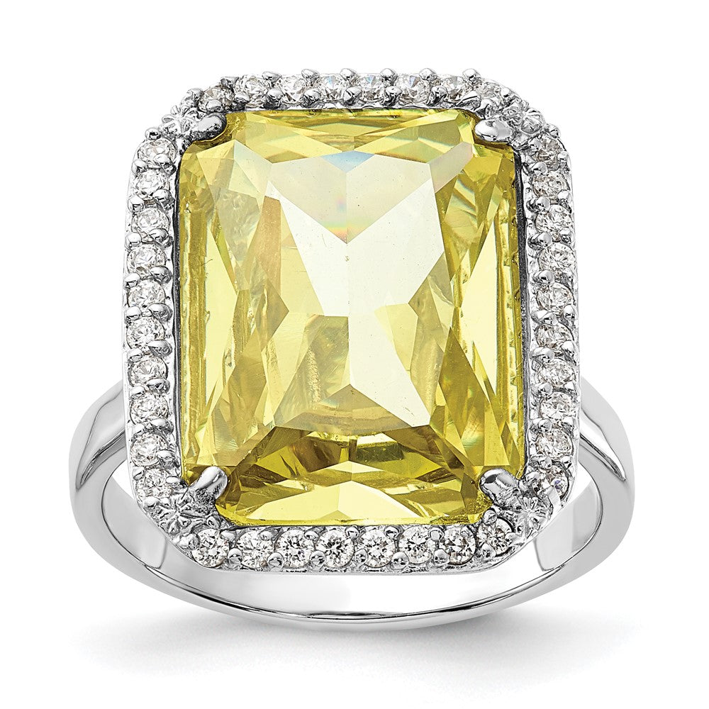 Sterlingsilber Poliert Licht Grün & Klar Zirkonia Rechteck Heiligenschein Ring
