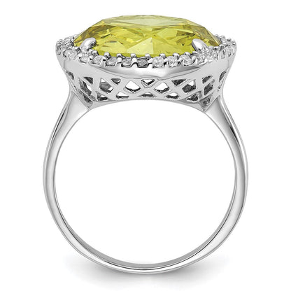Sterlingsilber Poliert Licht Grün & Klar Zirkonia Heiligenschein Kreis Ring (size 8 Nur)