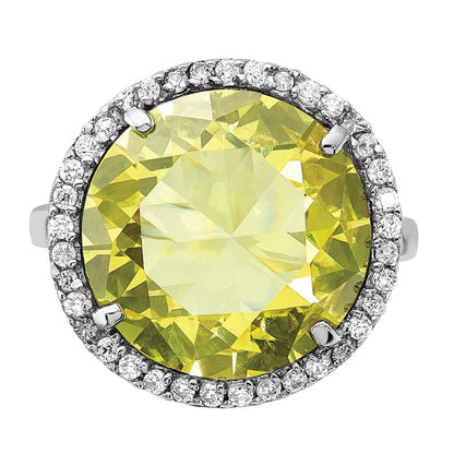 Sterlingsilber Poliert Licht Grün & Klar Zirkonia Heiligenschein Kreis Ring (size 8 Nur)