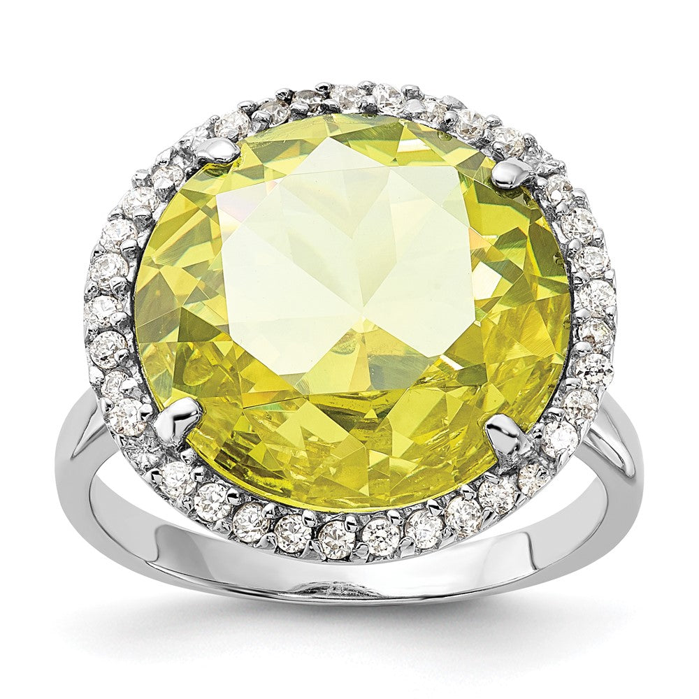 Sterlingsilber Poliert Licht Grün & Klar Zirkonia Heiligenschein Kreis Ring (size 8 Nur)