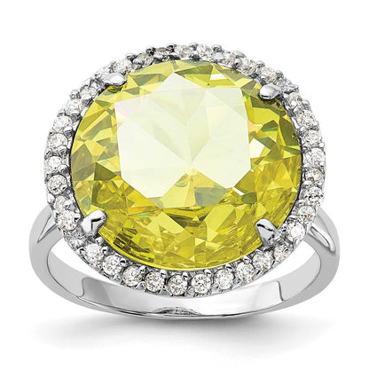 Sterlingsilber Poliert Licht Grün & Klar Zirkonia Heiligenschein Kreis Ring (size 8 Nur)
