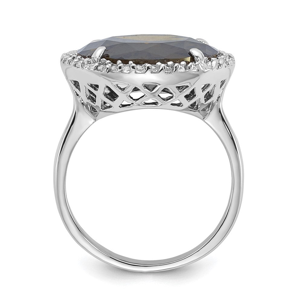 Sterlingsilber Poliert Grün & Klar Zirkonia Kreis Heiligenschein Ring