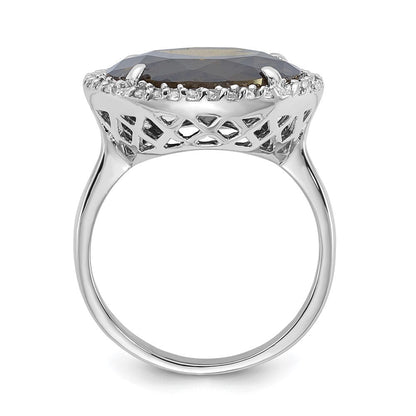 Sterlingsilber Poliert Grün & Klar Zirkonia Kreis Heiligenschein Ring
